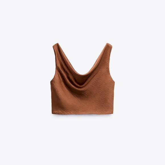 NWT Zara Brown Draped Satin Effect Top - Picture 4 of 15